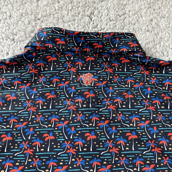 USA Palm silky soft short sleeve collared button polo shirt XL island print - Picture 3 of 14